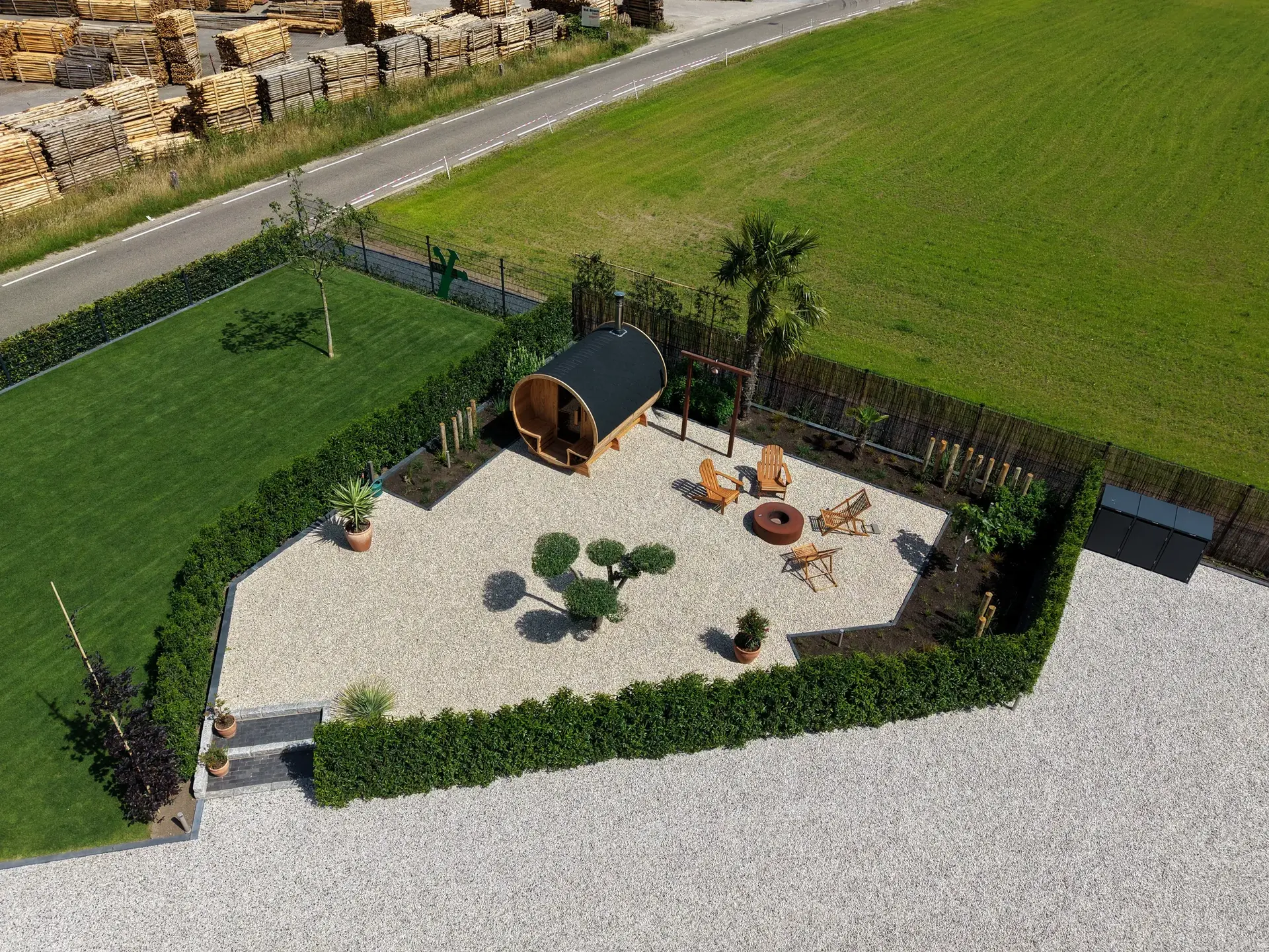 De tuin vanuit de lucht